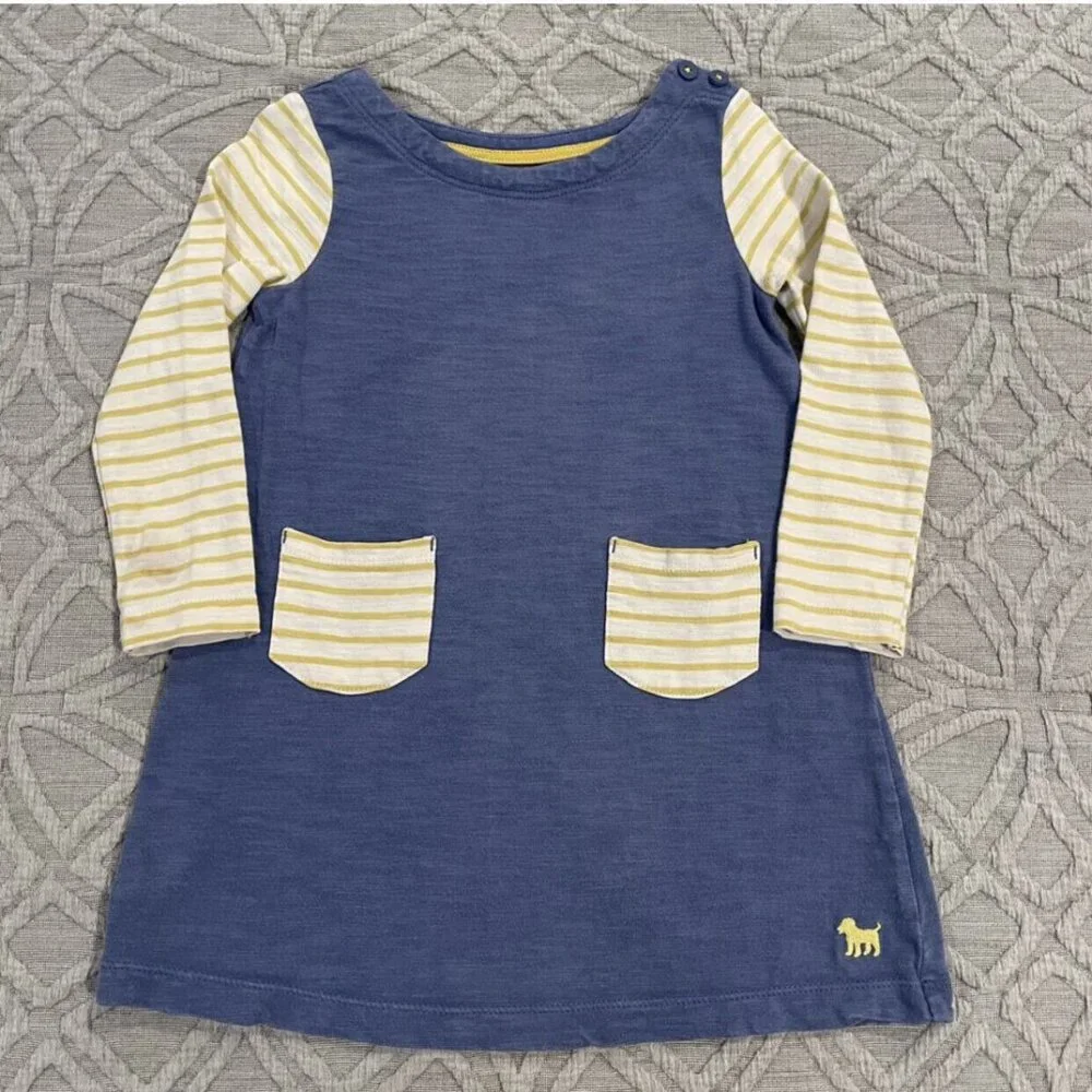 Mini Boden 2-3Y Blue & Yellow Stripes Pocket Dress